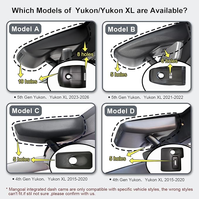 mangoal STARVIS 2 Front 4K HDR Dash Cam IMX678, Custom Fit for GMC Yukon, Yukon XL 2015 2016 2017 2018 2019 2020(Model C), 5GHz WiFi, GPS, 64GB Card