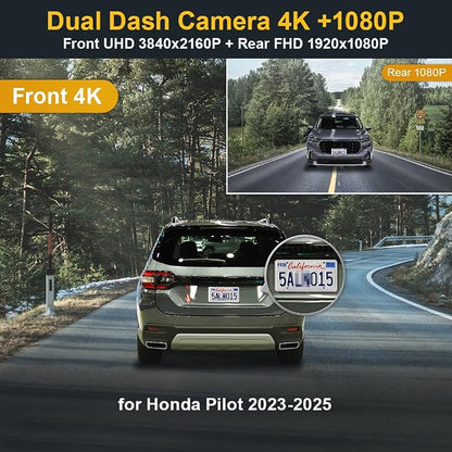 Fitcamx Front 2160P+Rear 1080P Dash Cam Adapts for Honda Pilot 2023-2025 EX-L Touring Elite Sport Trailsport LX Black Edition, OEM Style, Dual Loop Recording, WiFi & APP, G-Sensor, Easy to Set, 128GB