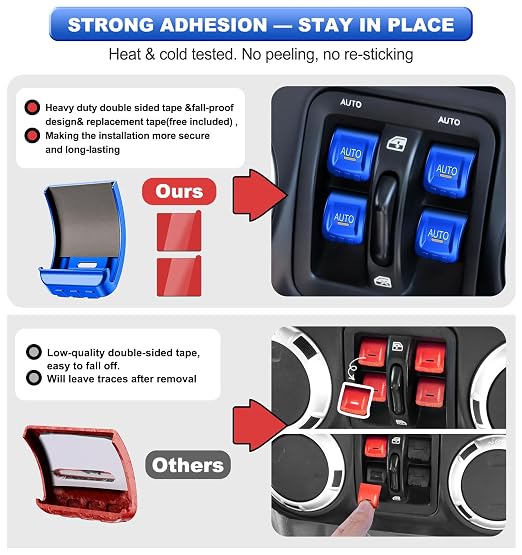 Upgrade Metal Window Switch Button Cover Fit for Jeep Wrangler JK JKU 2018 2017 2016 2015 2014 2013 2012 2011 Accessories,Interior Trim Kit 4PCS (Blue)
