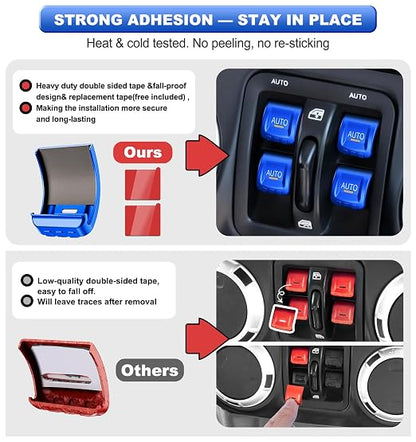 Upgrade Metal Window Switch Button Cover Fit for Jeep Wrangler JK JKU 2018 2017 2016 2015 2014 2013 2012 2011 Accessories,Interior Trim Kit 4PCS (Blue)