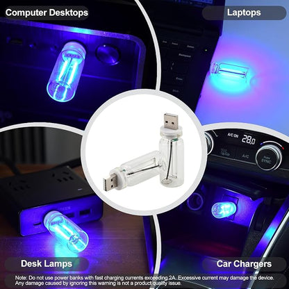 JSCARLIFE 2 PCS Car USB Ambient Lights, Touch Dimmable Car Interior Ambient Lights, 4-Level Brightness Mini Retro Glass Bottle Lamp Decorations for Car/Bedroom/Study (Blue)