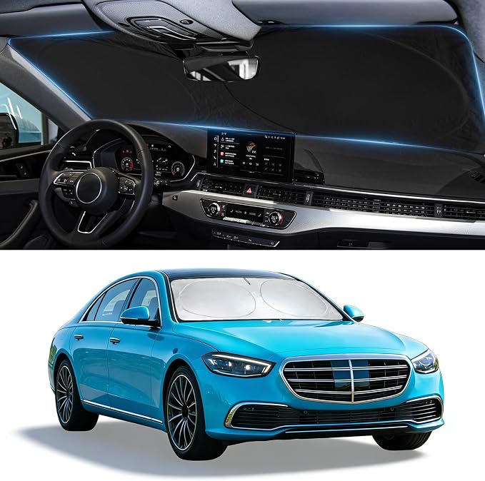 Windshield Sun Shade for Mercedes Benz S Class W222 S400 S550 2015 2016-2024 2025, Custom-Fit Mercedes Benz S Class Sun Visor Protector, 99% UV Block Heat Sun Shield Front Window Sunshade