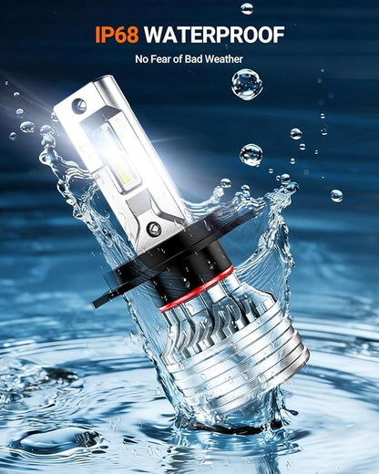 SEALIGHT H4 Bulbs, 90,000LM 14X Brightness, 9003 HB2 H4 6500K Cool White LED Bulbs, IP68 Waterproof 70000Hrs Lifespan, No Flickering, 1Mins Installation, 2 Pack