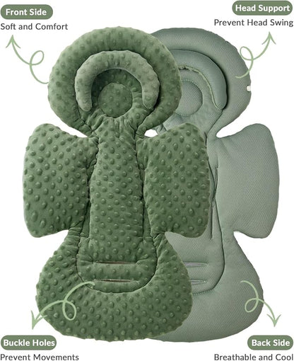 TinlyFinly Infant Car Seat Insert with Extra Cushion for Preemie to Toddler, Reversible Newborn Carseat Insert for Baby Head Body Support, Fits for Stroller, Baby Swing, Bouncer - Dots, Dark Green