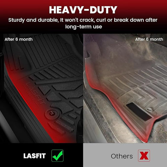 LASFIT Floor Mats for Nissan Titan 2017-2024(Only Fit Crew Cab) & Titan XD 2016-2024,All Weather Custom Fit Floor Liners for Titan 1st & 2nd Row Car Mats (Not Fit Without Rear Seat Cargo Organizer)