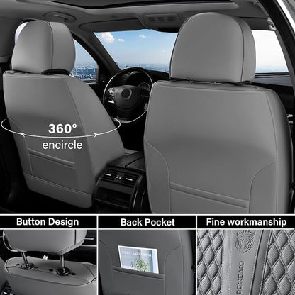 Coverado Front Seat Covers, Car Seat Cover, Leather Seat Covers for Car, Automotive Seat Covers Protector with Lumbar Support Universal Fit for Most Sedans SUV Pick-up Truck(Gray)