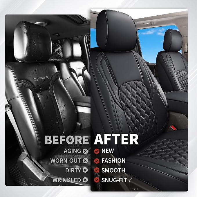 Huidasource Ford Seat Covers, Leather Pickup Seat Cushion Cover Fit for 2015-2025 Ford F150 SuperCrew & 2017-2025 F250 F350 F450 Super Duty Crew Cab XL XLT Lariat King Ranch Platinum(Full Set/Black)