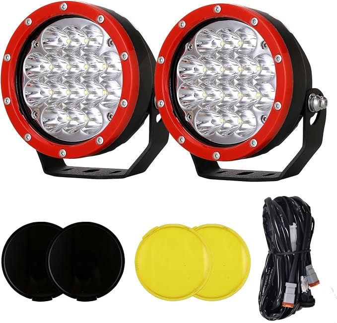 BIGLION.X 5Inch 2Pcs 160W Red Round Offroad Lights 18800LM Super Bright Amber Offroad Driving Lights Yellow Work Lights Waterproof IP68 12V 24V with Wiring Harness for Trucks Pickup ATV UTV SUV