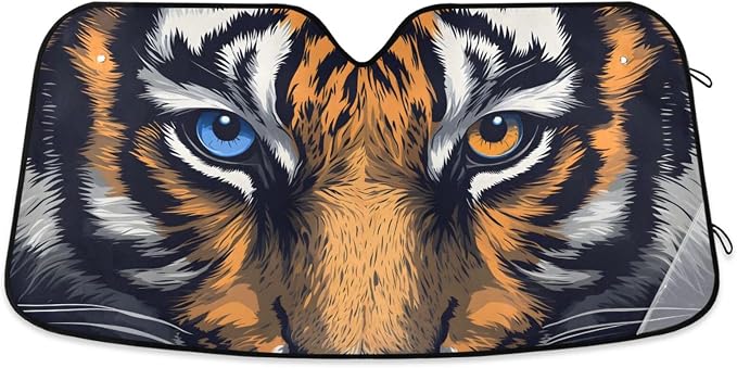 Tiger Blue Orange Eyes Windshield Sun Shade for Car Auto SUV Truck Foldable Front Window Sunshade Sun Visor Protector Block UV Rays Reflect Heat, 55" x 28"