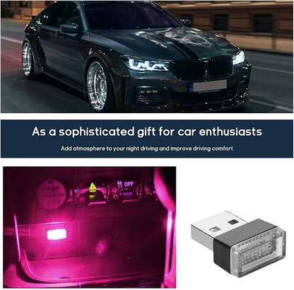 Dickno 4 PCS USB LED Car Interior Atmosphere Lamp, Portable Mini LED Ambient Night Light, Plug-in USB Interface Decor Lighting Kit, Universal Vehicle Interior Accessories (Pink)