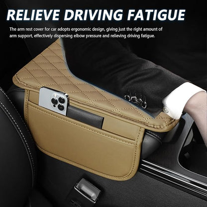 Stacool Upgraded Car Center Console Cover,Microfiber Leather Car Armrest Cover Cushion with 2 Storage Bags,Universal Car Armrest Storage Box (Beige)