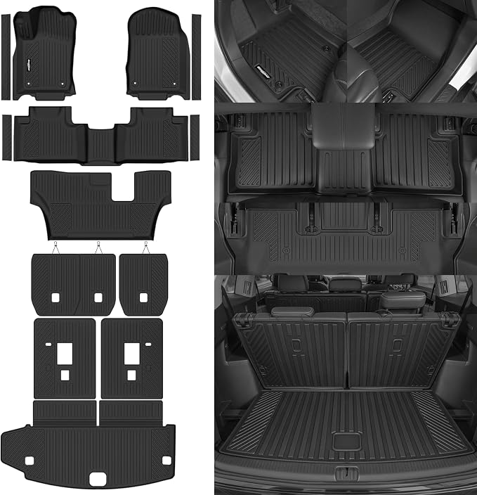Floor Mats for 2013-2015 Dodge Durango 7 Seats/Bench Seats, Trunk Mat and 2nd/3rd Backrest Mat & Door Sill Guard All Weather TPE Protector for Dodge Durango Accessories