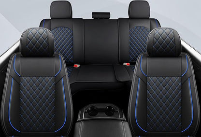 FREESOO Car Seat Covers Full Set for Dodge Ram 2002-2018 1500 & 2011-2026 2500 3500 Crew Quad Cab, 2019-2024 Ram 1500 Classic Leather Seat Cover, with Curved Bench, Black Blue
