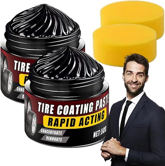 Premium Tire Coating Paste Rapid Acting, Tire Nourish Cream & Trim Restorer, Cera para NeumáTicos, Bring Back The Original Deep Black Shine to Rubber and Plastic (2Pc)