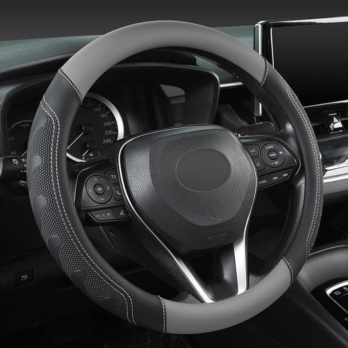 GIANT PANDA Car Steering Wheel Cover for Toyota RAV4,Camry,Highlander,Corolla,Prius,Tacoma, Standard Size - Black+Gray