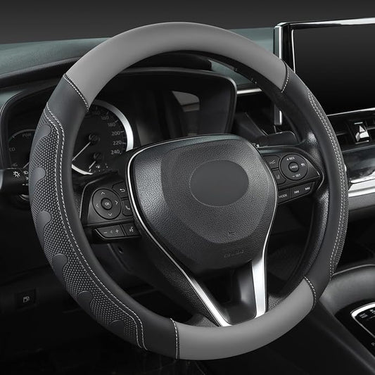 GIANT PANDA Car Steering Wheel Cover for Toyota RAV4,Camry,Highlander,Corolla,Prius,Tacoma, Standard Size - Black+Gray