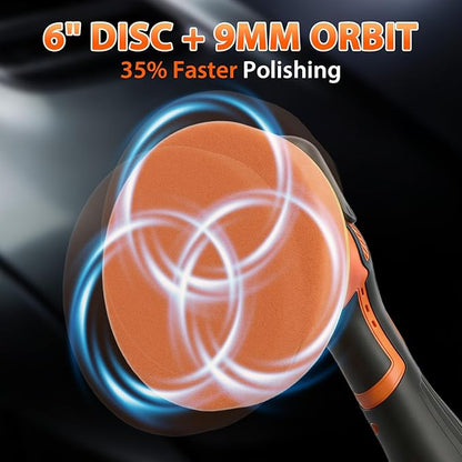 Cordless Car Buffer Polisher Kit, 2x4000mAh 21V Batteries, 6-Inch Orbital Car Polisher, 8 Variable Speeds, LED Display, 18-Piece Accessories for Waxing, Polishing & Scratch Removal