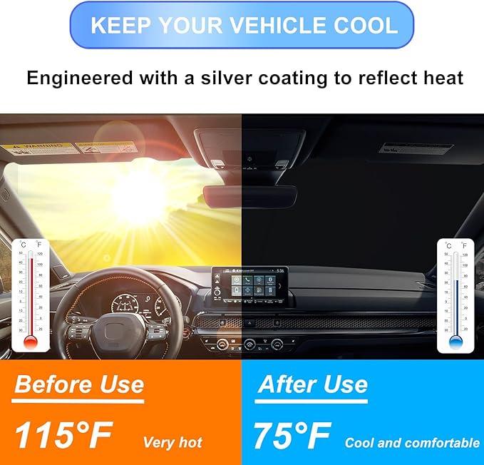 Car Windshield Sun Shade for Honda CRV 2023 2024 2025 2026 Professional 310T Reflective Polyester UV & Heat Insulation Protection, Foldable Front Window Sunshade with Storage Pouch, Keep Interior Cool