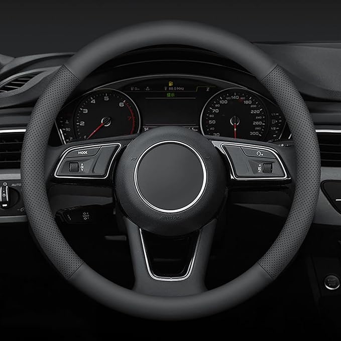 Steering Wheel Cover 15.25-16 inch, Non-Slip Car Wheel Protector for F-150 Tundra Range Rover, Non-Folding Packaging, Microfiber Leather, Black