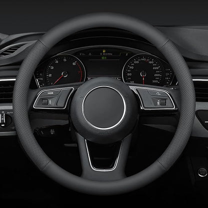Steering Wheel Cover 15.25-16 inch, Non-Slip Car Wheel Protector for F-150 Tundra Range Rover, Non-Folding Packaging, Microfiber Leather, Black