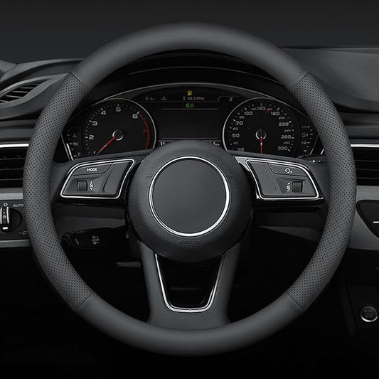 Steering Wheel Cover 15.25-16 inch, Non-Slip Car Wheel Protector for F-150 Tundra Range Rover, Non-Folding Packaging, Microfiber Leather, Black