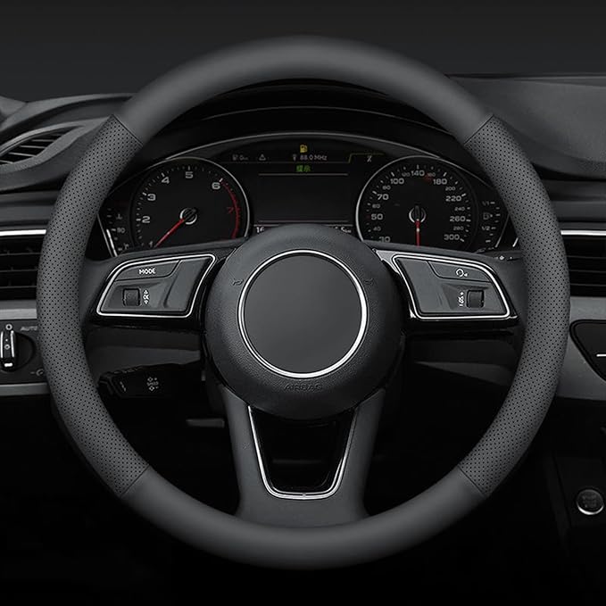 Steering Wheel Cover Small Size 14-14.25 inch, Non-Slip Car Wheel Protector for Prius Civic Model 3 Model Y Camaro, Non-Folding Packaging, Microfiber Leather, Black