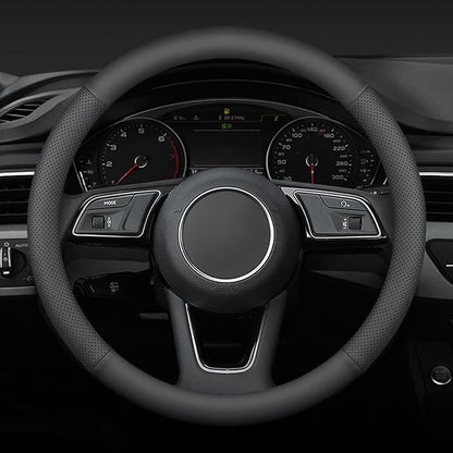Steering Wheel Cover Small Size 14-14.25 inch, Non-Slip Car Wheel Protector for Prius Civic Model 3 Model Y Camaro, Non-Folding Packaging, Microfiber Leather, Black