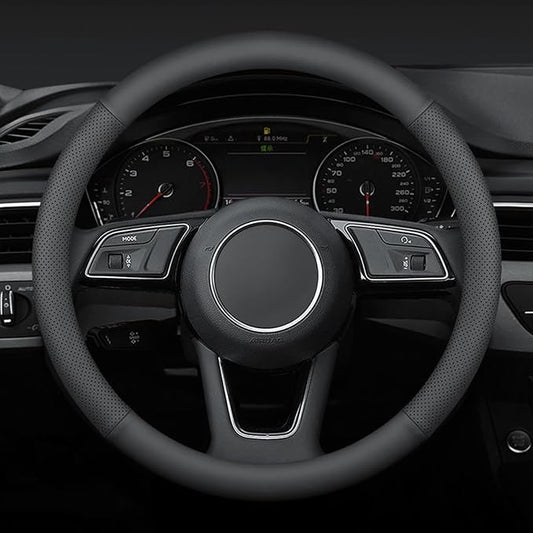 Steering Wheel Cover Small Size 14-14.25 inch, Non-Slip Car Wheel Protector for Prius Civic Model 3 Model Y Camaro, Non-Folding Packaging, Microfiber Leather, Black