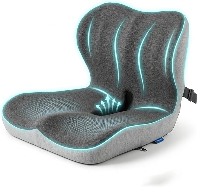 Cupocupa Memory Foam Seat Cushion, Ergonomic Orthopedic Pad with Adjustable Strap for Car Truck Office Chair, Lumbar Back Support & Sciatica Relief for Long Drives