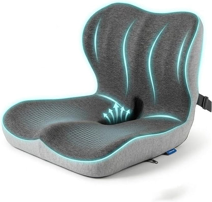 Cupocupa Memory Foam Seat Cushion, Ergonomic Orthopedic Pad with Adjustable Strap for Car Truck Office Chair, Lumbar Back Support & Sciatica Relief for Long Drives