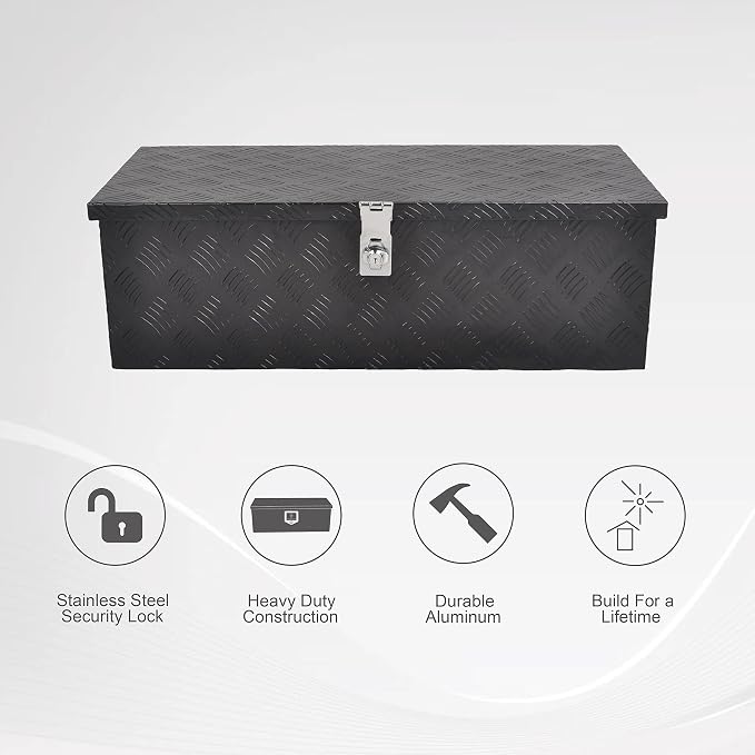 30 Inch Tool Box Underbody Flatbox Truck Car Outdoor Trailer Pickup,RV Storage Organizer,Underbed Tools Chest Box w/Side Handle and Lock Keys,Black Aluminum 5 Bar Tread(30''X13''X10'')