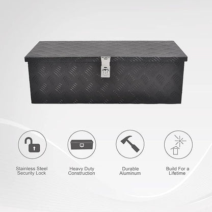 30 Inch Tool Box Underbody Flatbox Truck Car Outdoor Trailer Pickup,RV Storage Organizer,Underbed Tools Chest Box w/Side Handle and Lock Keys,Black Aluminum 5 Bar Tread(30''X13''X10'')