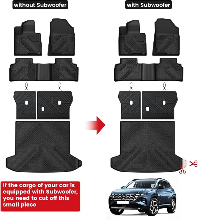 LASFIT Floor Mats & Backrest Mats & Cargo Mat for Hyundai Tucson Gas 2026 2025 2024 2023 2022 (Not Fit Hybrid/PHEV), All Weather TPE Custom Fit Floor Liners with Car Trunk Mat Accessories, Black