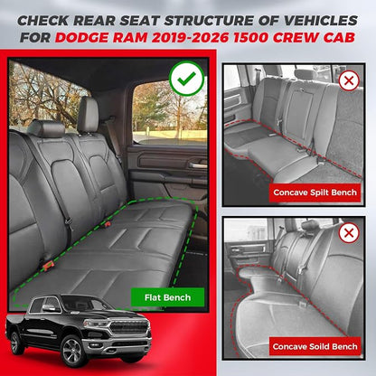 FREESOO Seat Covers for Dodge Ram 2019-2026 Ram 1500 Crew Quad Regular Cab 2011-2026 2500 3500 Mega Cab Bighorn Longhorn Laramie Tradesman, with Flat Bench, Black Grey