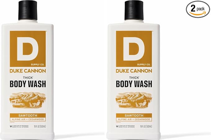 Duke Cannon Supply Co. Mens THICK Body Wash - Free of Sulfate, Paraben, & Phthalates Leaving Skin Soft and Hydrated - High Viscosity Odor Protection - Long Lasting Freshness - Sawtooth (18oz)