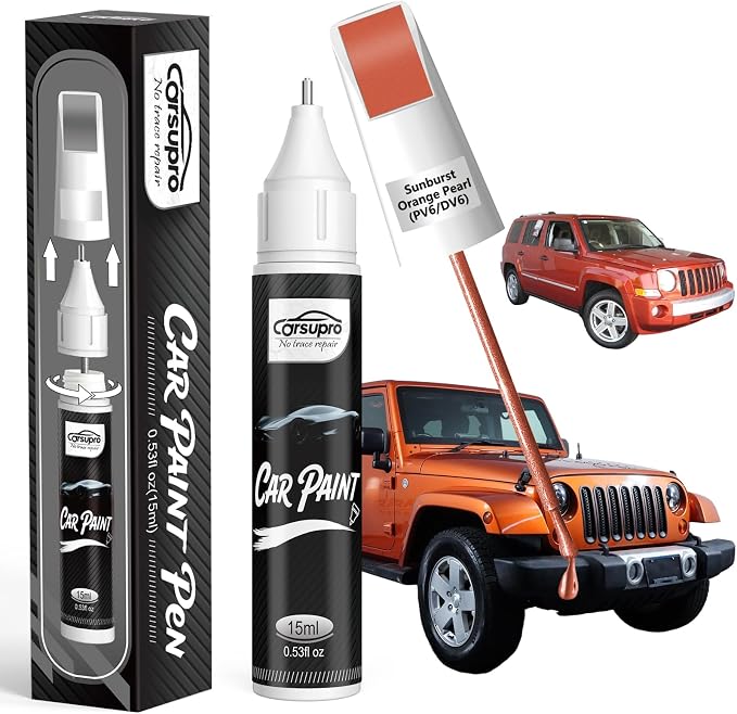 Sunburst Orange Pearl(PV6/DV6) for Jeep Touch Up Paint Pen, 2 in 1 Car Scratch Remover with Pen Tip and Brush, Precise Color Match for Car Paint Scratch Repair, Quickly and Easily Fix Chips and Nicks