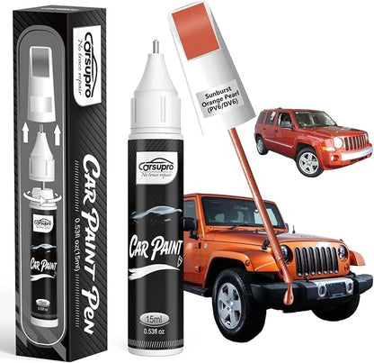 Sunburst Orange Pearl(PV6/DV6) for Jeep Touch Up Paint Pen, 2 in 1 Car Scratch Remover with Pen Tip and Brush, Precise Color Match for Car Paint Scratch Repair, Quickly and Easily Fix Chips and Nicks