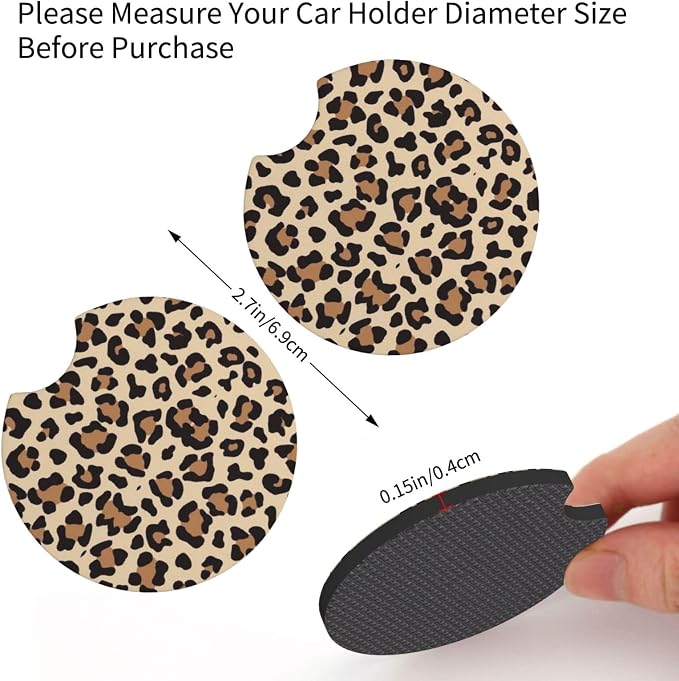 Leopard Cheetah Print Steering Wheel Cover 15 Inch + 2pc car Coasters | Universal Anti-Slip Breathable Animal Print Matching Set for Men Women