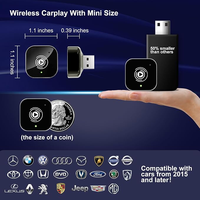2025 Upgraded Wireless Carplay Adapter for iPhone, Plug&Play Auto-Connected Carplay Wireless Adapter Stable Fit for Cars-No Latency, BT5.3 CarPlay Dongle for Apple iPhone iOS 10+,Bronze
