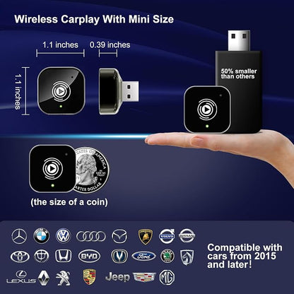 2025 Upgraded Wireless Carplay Adapter for iPhone, Plug&Play Auto-Connected Carplay Wireless Adapter Stable Fit for Cars-No Latency, BT5.3 CarPlay Dongle for Apple iPhone iOS 10+,Bronze