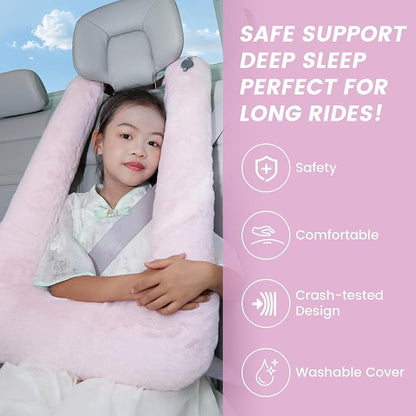 Keemall Car Pillow for Kids, Professional Inflatable Kids Car Pillow for Sleeping Carseat Travel - Safe, Reliable - Inflatable Travel Pillows for Kid Adult Car Seats Pink
