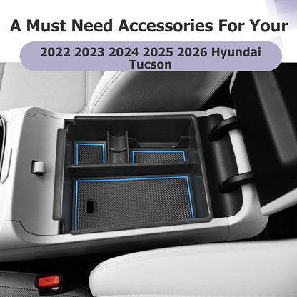 LUWU 2025 2026 Hynudai Tucson Center Console Organizer 2022-2026 Tucson NX4 Armrest Storage 2026 Tucson Console Organizer Tray Tucson SE/SEL/XRT Armrest Organizer 2025 2026 Tucson Accessories (Blue)
