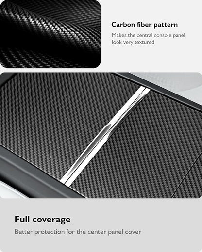 Farmogo Center Console Carbon Fiber Wrap Kit for Tesla Model Y Juniper 2025-2026 & Model 3 Highland 2024-2026 Accessories 3PCS Center Console Cover Interior Decoration Wrap Kit (Matte Carbon Fiber)