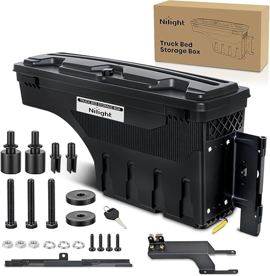 Nilight Truck Bed Tool Box Right Passenger Side Truck Tool Box Fit for Ford F-250/350 Super Duty 2017-2021 ABS Swing Case Truck Bed Storage Box with Lockable Lid Waterproof Wheel Well Toolbox Black