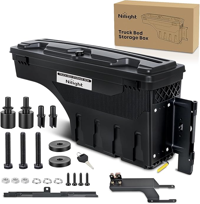 Nilight Truck Bed Tool Box Right Passenger Side Truck Tool Box Fit for Ford F-150 2015-2021 ABS Swing Case Truck Bed Storage Box with Lockable Lid Waterproof Wheel Well Toolbox Black