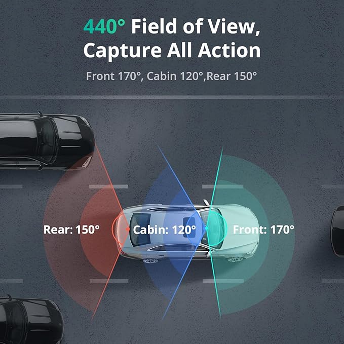 BOTSLAB G980H 4K 3-Channel Dash Cam Front Rear Inside, 360° Full Coverage, 3.18" Touch Screen, Free 128GB Card, 24/7 Parking Mode with Sentry & Time-Lapse, Voice Control, 5GHz WiFi, GPS, Night Vision