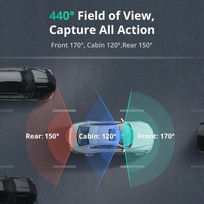 BOTSLAB G980H 4K 3-Channel Dash Cam Front Rear Inside, 360° Full Coverage, 3.18" Touch Screen, Free 128GB Card, 24/7 Parking Mode with Sentry & Time-Lapse, Voice Control, 5GHz WiFi, GPS, Night Vision