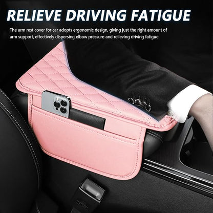 Stacool Upgraded Car Center Console Cover,Microfiber Leather Car Armrest Cover Cushion with 2 Storage Bags,Universal Car Armrest Storage Box (Pink)