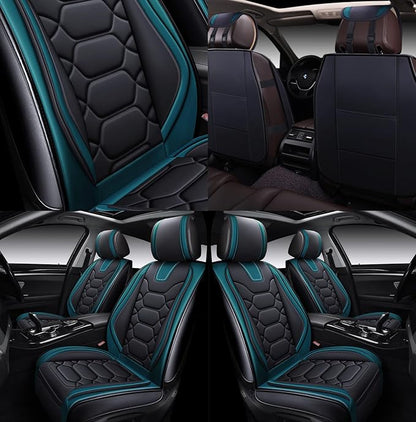 OASIS AUTO Car Seat Covers Front Seats, Sporty Honeycomb Waterproof Faux Leather Protectors, Universal Fit for SUV, Sedan, Truck Interior Accessories (OS-004 Black&Teal)