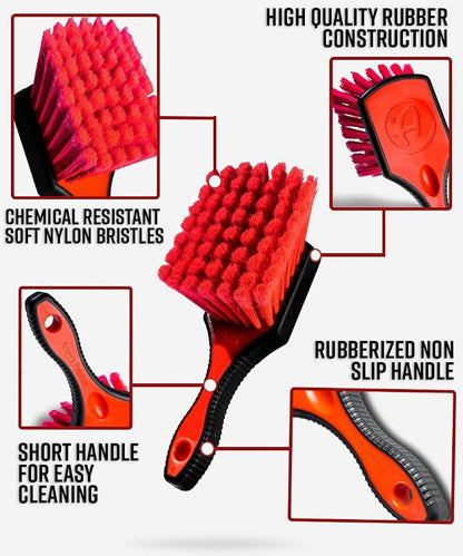 Adam's Polishes Wheel Brush Car Detailing Brush for Wheel Cleaner & Rim Cleaner Detailing Supplies | Soft Bristles & Rubberized Short Handle Brush Kit for Brake Dust Car Wash Care